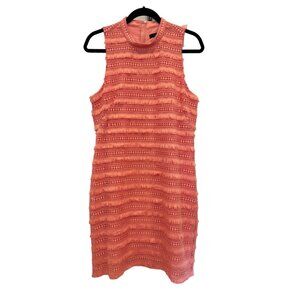 Jcrew Coral Coral Sheath Fringe Lace Sleeveless Dress sz 8